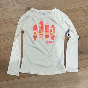 Hurley White Long Sleeve with Pink and Yellow Surfboards 10/12 NWT